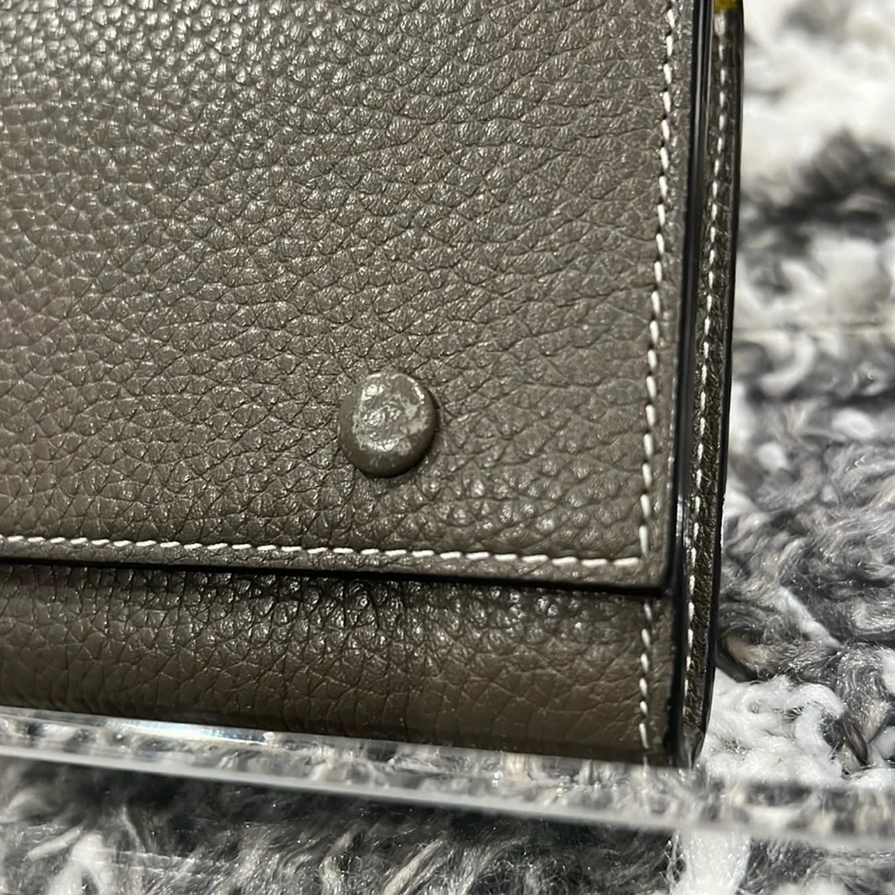 Authentic CELINE Calfskin Leather Souris Gray Yellow Large Flap Long Wallet - Picture 2 of 16